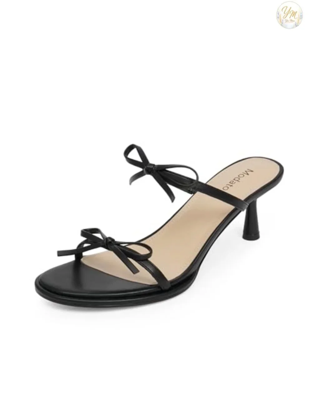 Two Strap Heeled Sandals for Women Kitten Heel Rounded Toe Slip On Open Toe